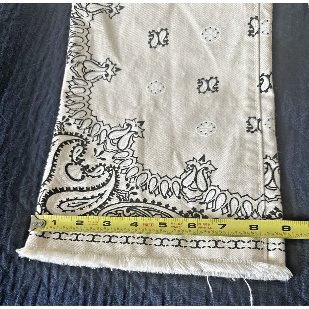 Tory Burch Size 27 Paisley Logo Raw Edge Boot Denim Pant Ivory Americana Bandana - Picture 13 of 15